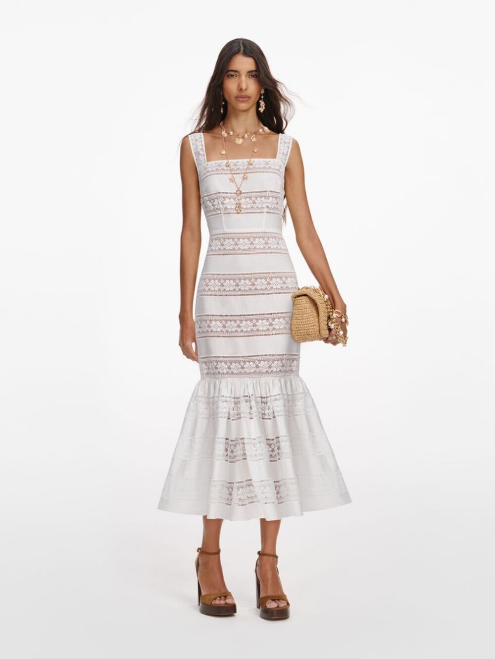 Self Portrait White Cotton Embroidered Midi Dress